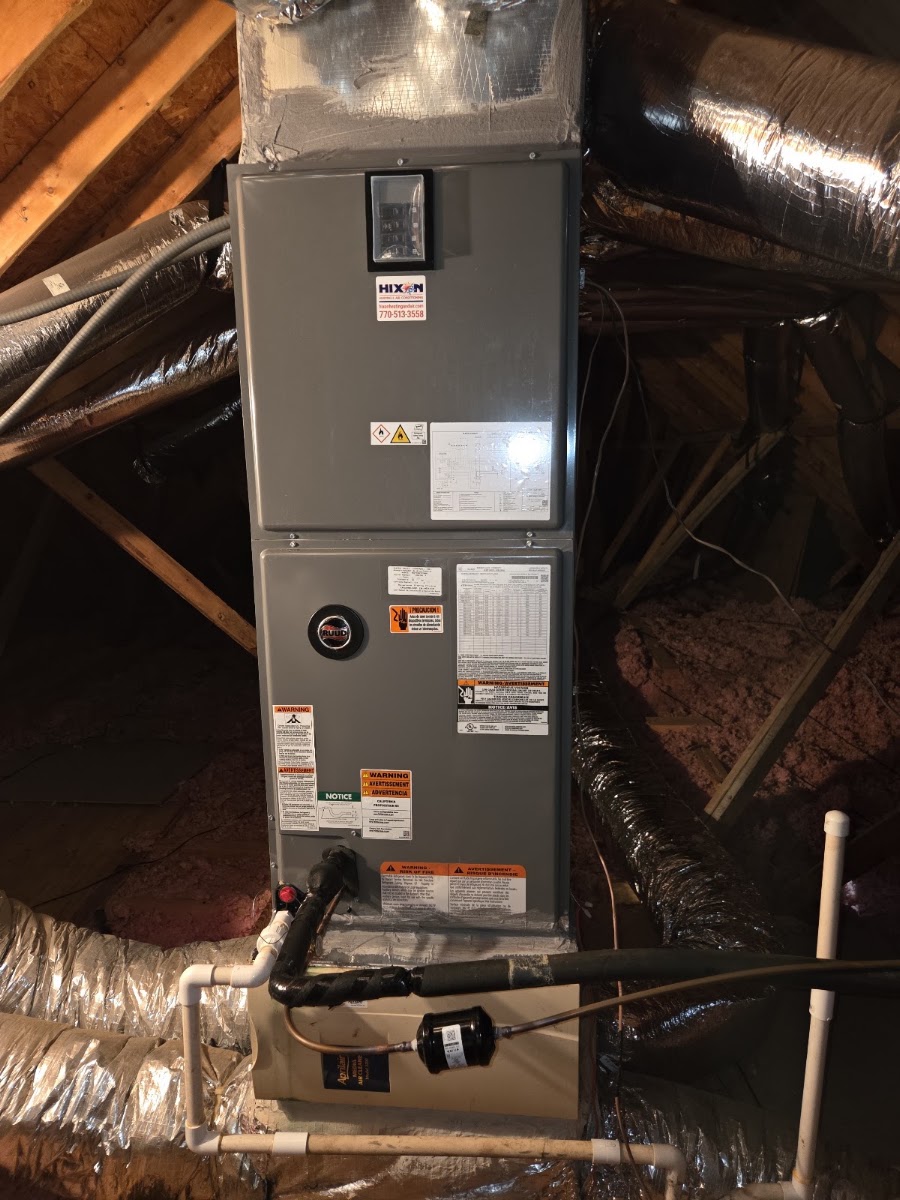 A newly installed Hixon HVAC system in a Dacula-area attic